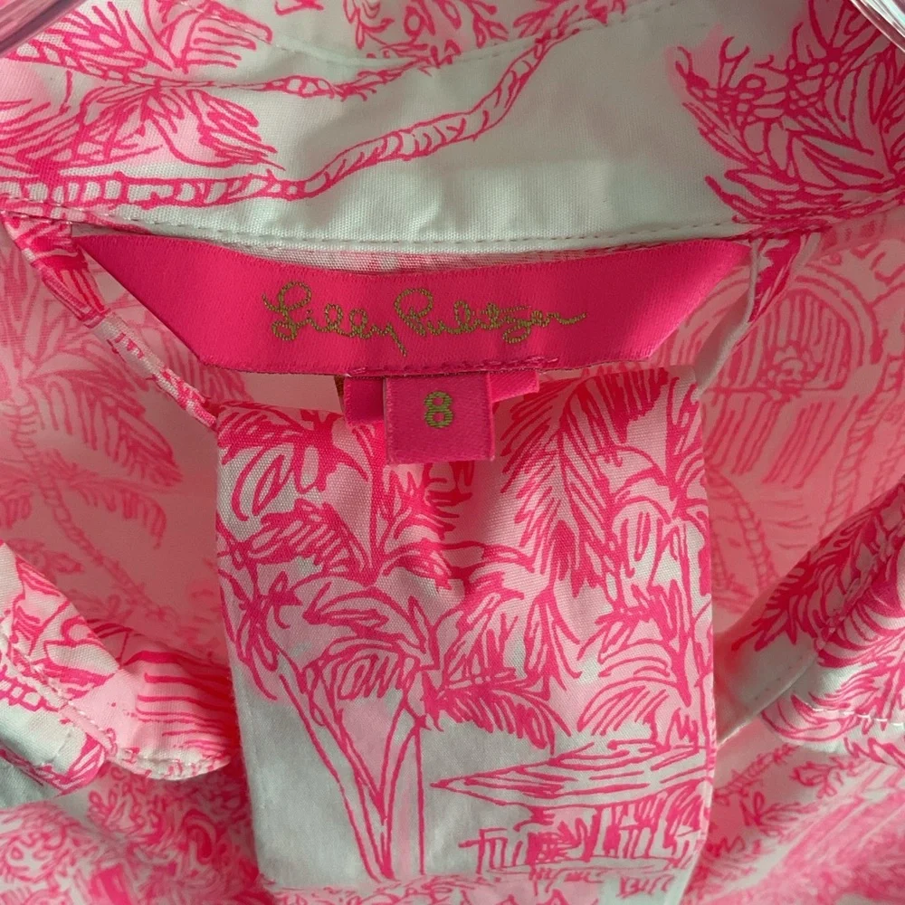Lilly Pulitzer Pink Toile Button-Up Dress with Tie Belt - Picture 2 of 4